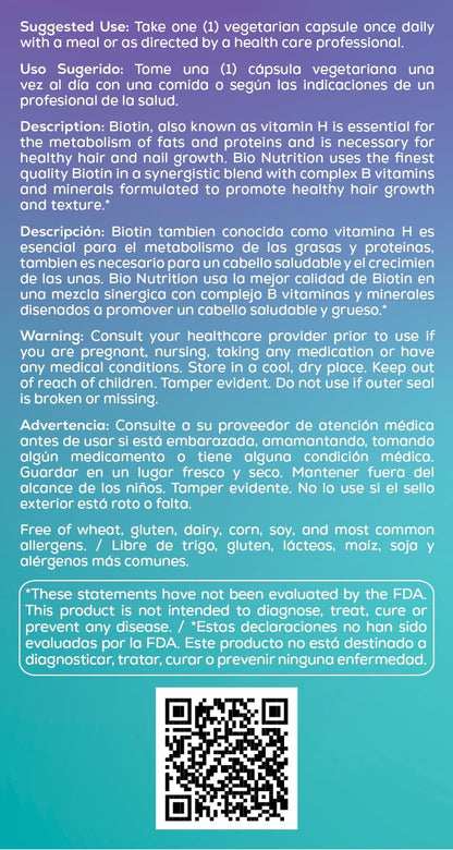 Bio Nutrition Healthy Hair Support with Biotin | 60 Vegetarian Capsules