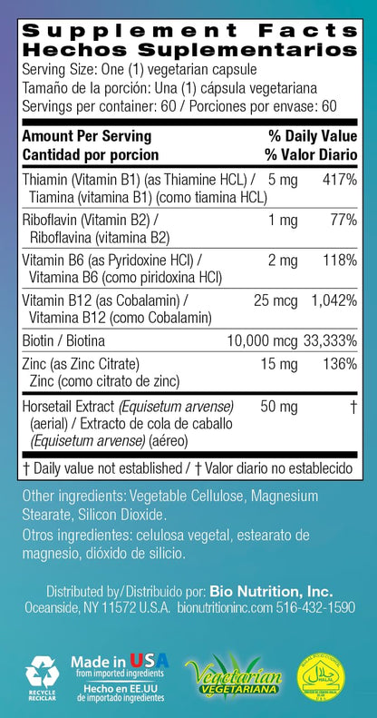 Bio Nutrition Healthy Hair Support with Biotin | 60 Vegetarian Capsules
