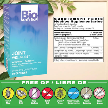 Bio Nutrition Joint Wellness with Type II Collagen - 60 Capsules - USA Made