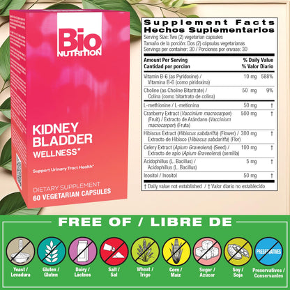 Bio Nutrition Kidney Bladder Wellness - 60 Vegetarian Capsules | UTI Support