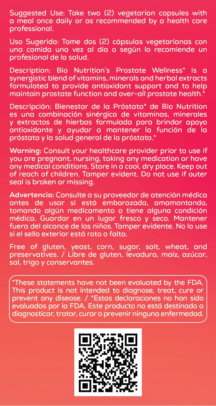 Bio Nutrition Prostate Wellness – 60 Vegetarian Capsules | Plant-Based