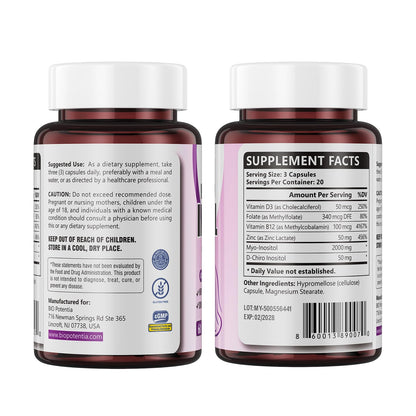 BIO POTENTIA Myo-Inositol & D-Chiro Inositol Capsules – 40:1, 2000/50mg, Non-GMO | 60 Capsules