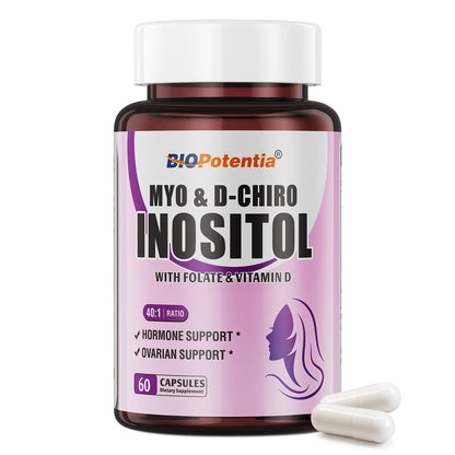 BIO POTENTIA Myo-Inositol & D-Chiro Inositol Capsules – 40:1, 2000/50mg, Non-GMO | 60 Capsules