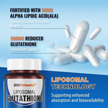 BIO POTENTIA Liposomal Glutathione 500mg + Alpha Lipoic Acid – Antioxidant, Liver & Skin Health (60 Capsules) | Non-GMO & Gluten-Free