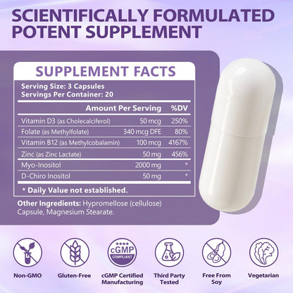 BIO POTENTIA Myo-Inositol & D-Chiro Inositol Capsules – 40:1, 2000/50mg, Non-GMO | 60 Capsules