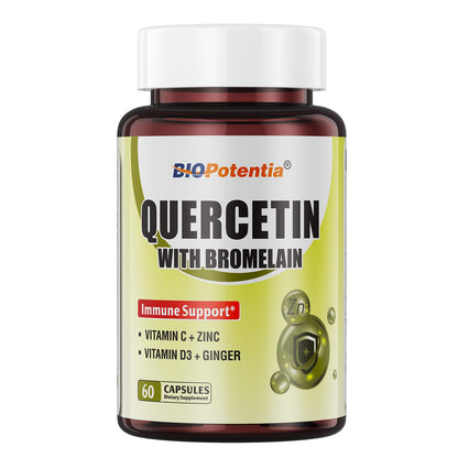 BIO POTENTIA Quercetin with Bromelain 500mg - Immune Support, Vitamin C & D3, 60 Capsules