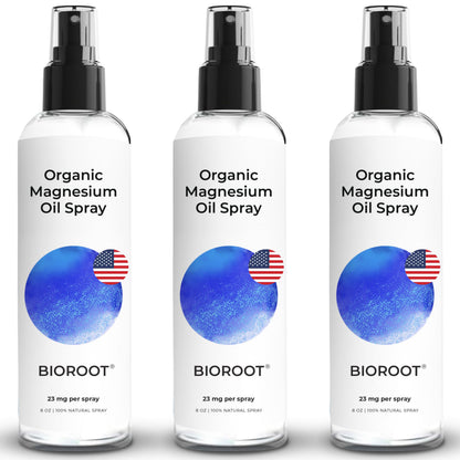 BioRoot Organic Magnesium Spray 8oz (3-Pack) – Pure Magnesium Oil, Fast-Absorbing, For Feet & Body | USP Grade