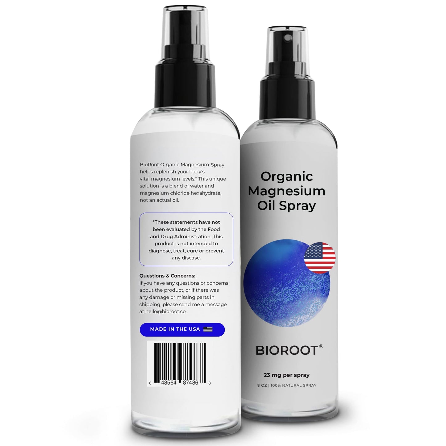 BioRoot Organic Magnesium Spray 8oz (3-Pack) – Pure Magnesium Oil, Fast-Absorbing, For Feet & Body | USP Grade