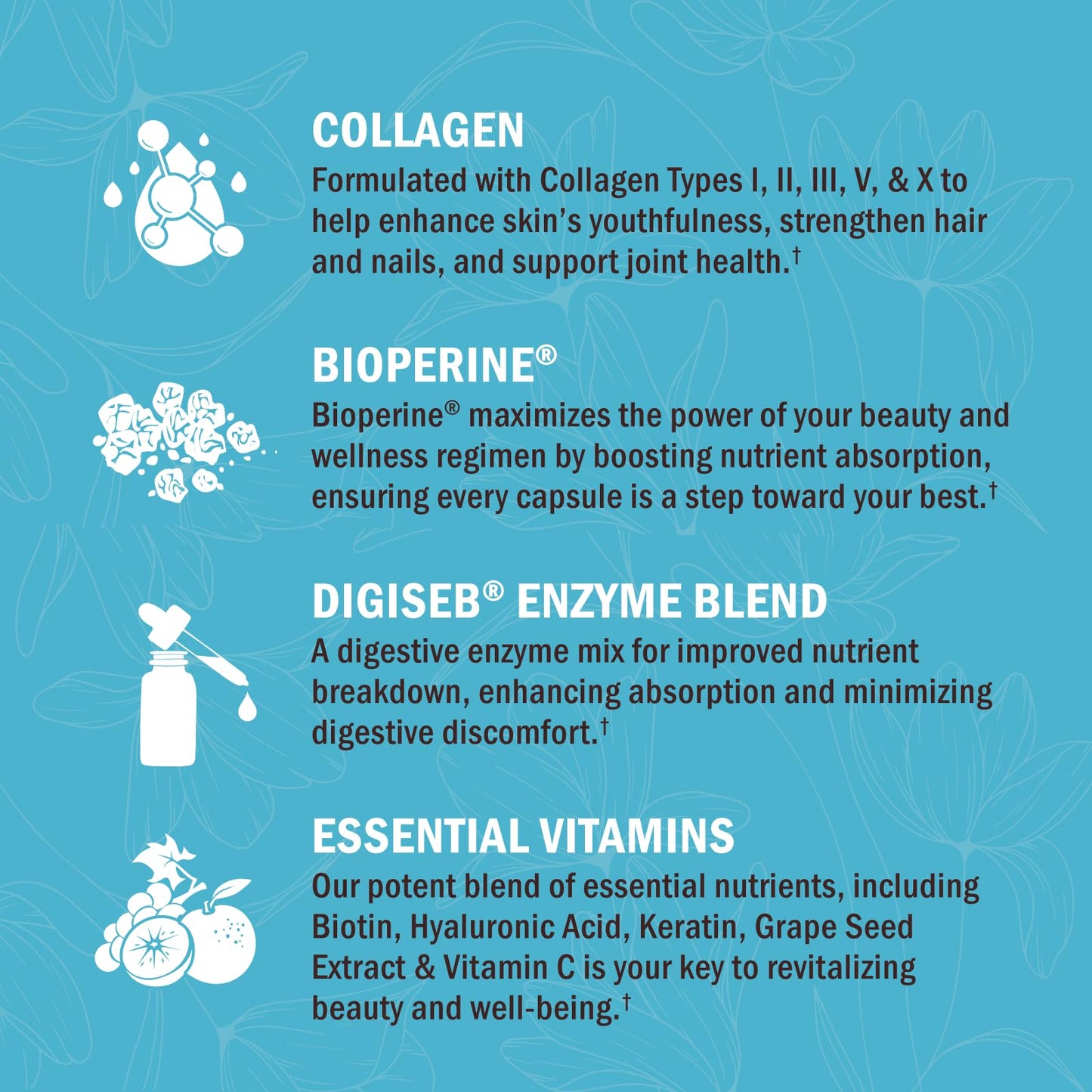 BioSchwartz Hydrolyzed Collagen Peptide Capsules – Multi-Collagen for Skin, Hair & Nails (Types I, II, III, V, X) with Vitamin C, Biotin, Keratin & Hyaluronic Acid – 135ct