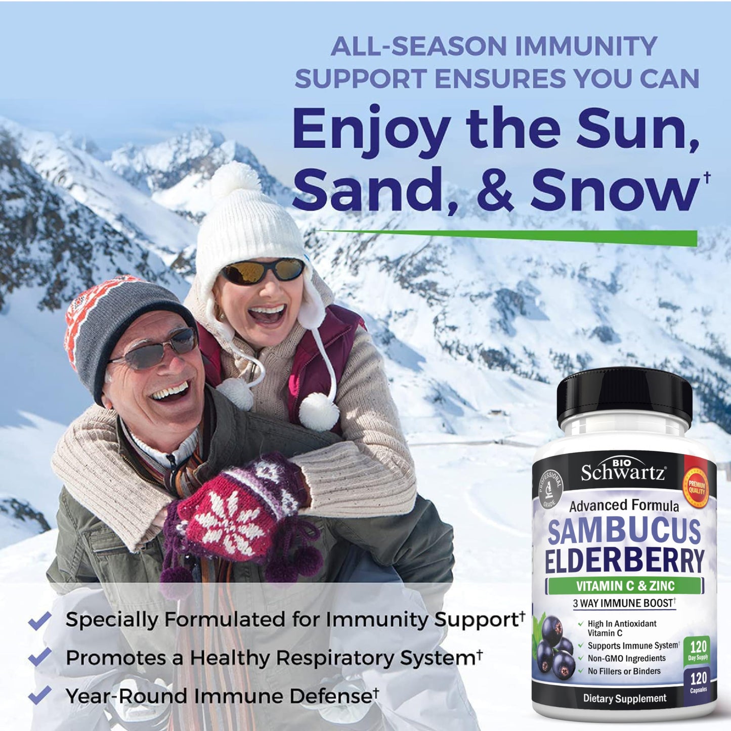 BioSchwartz Elderberry Capsules with Zinc & Vitamin C – Immune Support for Adults (120 Count)