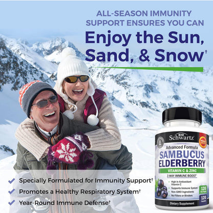 BioSchwartz Elderberry Capsules with Zinc & Vitamin C – Immune Support for Adults (120 Count)