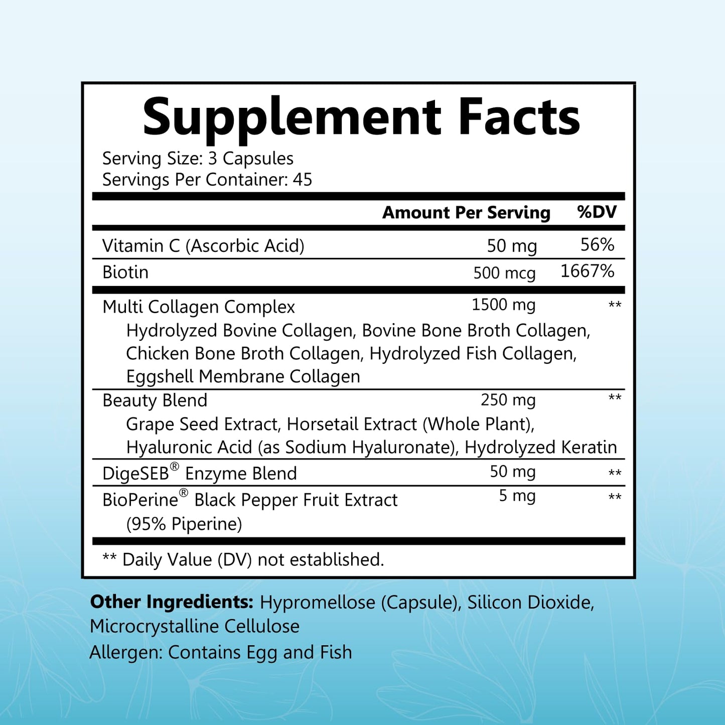 BioSchwartz Hydrolyzed Collagen Peptide Capsules – Multi-Collagen for Skin, Hair & Nails (Types I, II, III, V, X) with Vitamin C, Biotin, Keratin & Hyaluronic Acid – 135ct