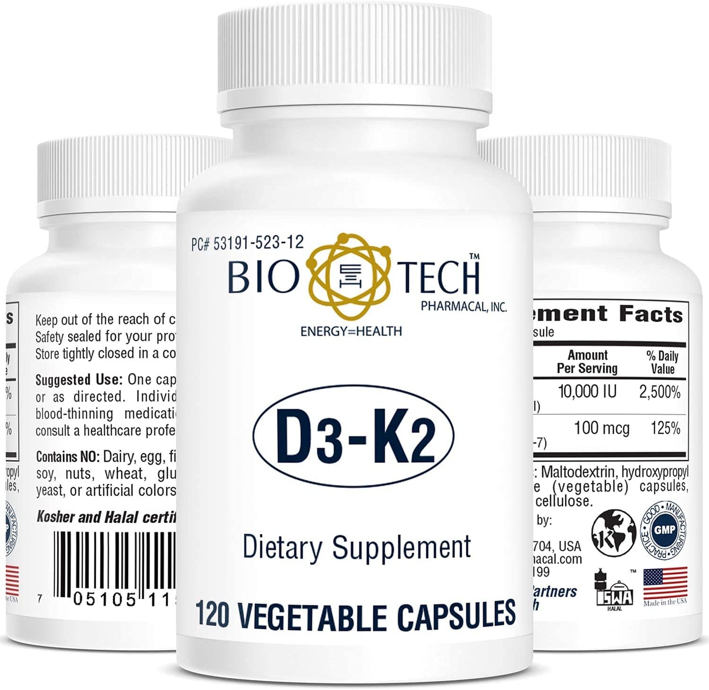 Bio-Tech D3-K2 120 Vegcaps – Vegan Vitamin D3 & K2 for Bone Health