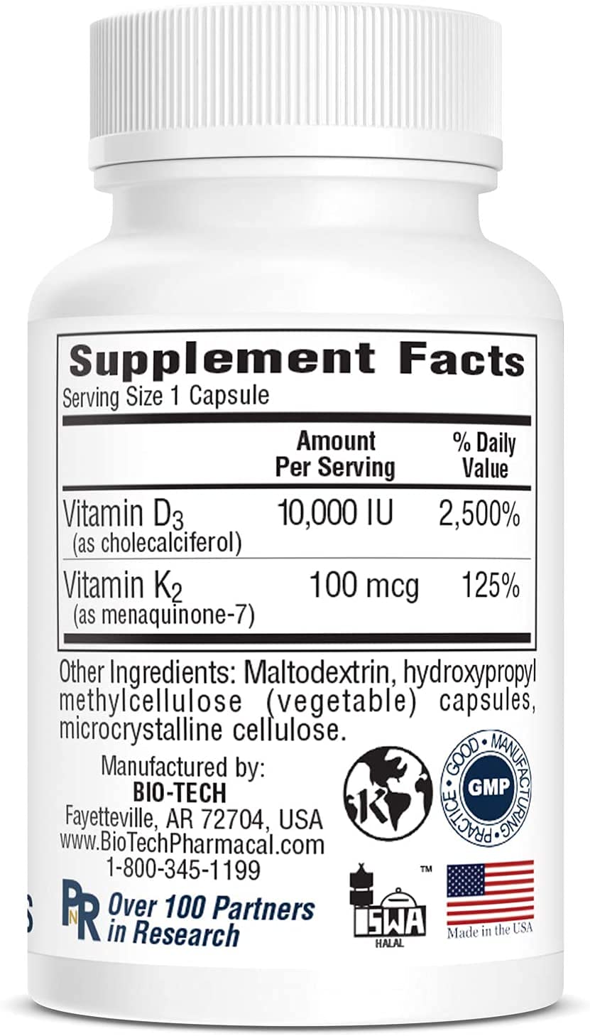 Bio-Tech D3-K2 120 Vegcaps – Vegan Vitamin D3 & K2 for Bone Health
