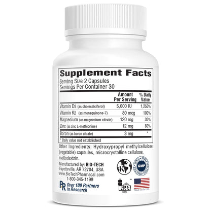 Bio-Tech Pharmacal D3 Plus (60 Count) - Vitamin D3 with K2, Magnesium and Zinc
