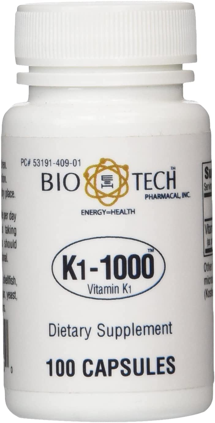 Bio-Tech K1-1000 Vitamin K1 1000 mcg - 100 Capsules | Supports Bone & Heart Health