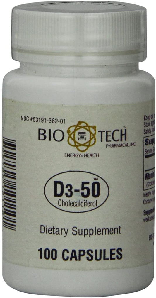 Bio-Tech Pharmacal D3-50 50,000 IU – 100 Caps | Vitamin D3 for Bone, Heart & Immune Health BritishVita | Premium UK Vitamins & Wellness Supplements