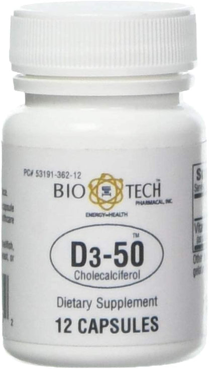 Bio-Tech Pharmacal Vitamin D3 D3-50 50,000 IU - 12 Count | Bone & Immune Health