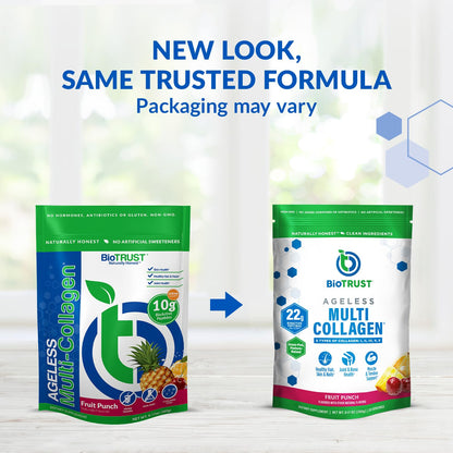 BioTrust Ageless Multi Collagen Peptides Powder – 5 Types (I-V-X) – Fruit Punch