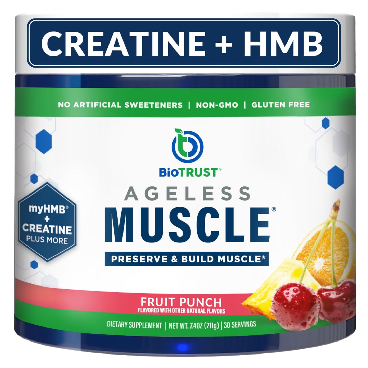 BioTrust Ageless Muscle Builder – Creatine HMB Powder with Vitamin D3 (Fruit Punch, 30 Servings)