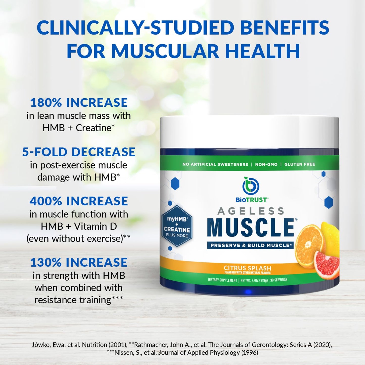 BioTrust Ageless Muscle Builder – Creatine HMB Powder with Vitamin D3 & Betaine | Citrus Splash