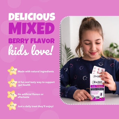 Bio360 Probiotics for Kids – 15 Strains, 5B CFU, Mixed Berry (30 Chews)