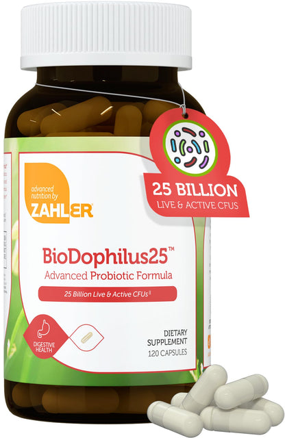 BioDophilus25 Probiotic + Prebiotic - 25 Billion CFU, 11 Strains | Zahler - 120 Capsules