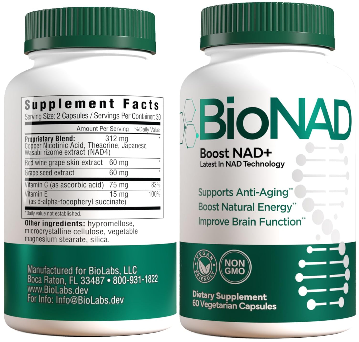 BioNAD NAD+ Natural Energy Booster - Boost NAD+, Supports Cardiovascular Health - Vegan/Non-GMO