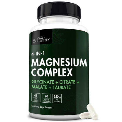 BioSchwartz Magnesium Complex Supplement – 350mg per Serving (90 Capsules) – Vegan, Gluten-Free, Non-GMO