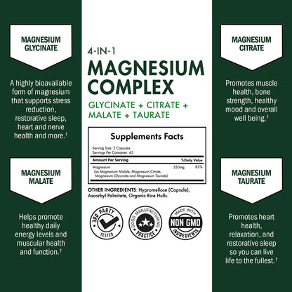 BioSchwartz Magnesium Complex Supplement – 350mg per Serving (90 Capsules) – Vegan, Gluten-Free, Non-GMO