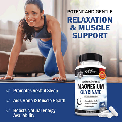BioSchwartz Magnesium Glycinate 500mg (120 Mini Caps) – Sleep Nerves Muscles Support