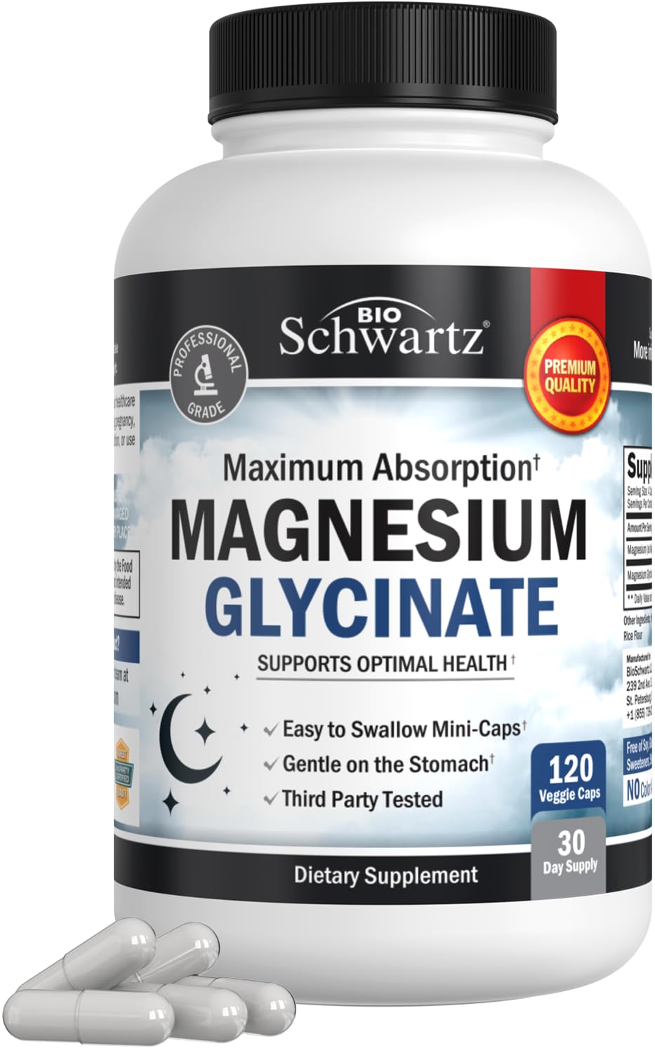 BioSchwartz Magnesium Glycinate 500mg (120 Mini Caps) – Sleep Nerves Muscles Support