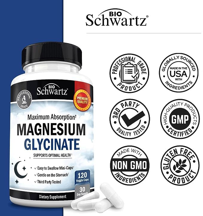 BioSchwartz Magnesium Glycinate 500mg (120 Mini Caps) – Sleep Nerves Muscles Support