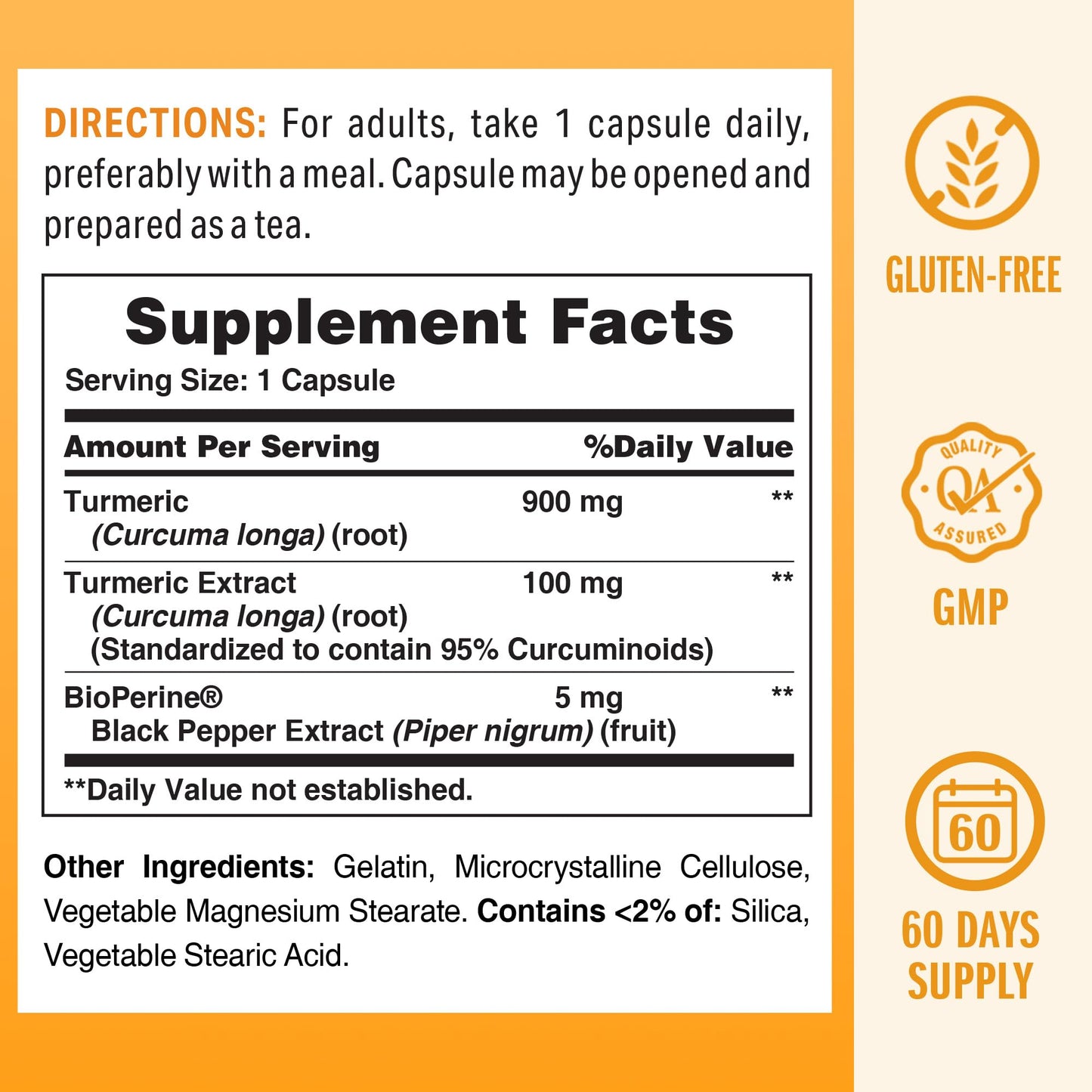 Vitamin World Turmeric Curcumin 1000mg with BioPerine - 60 Caps