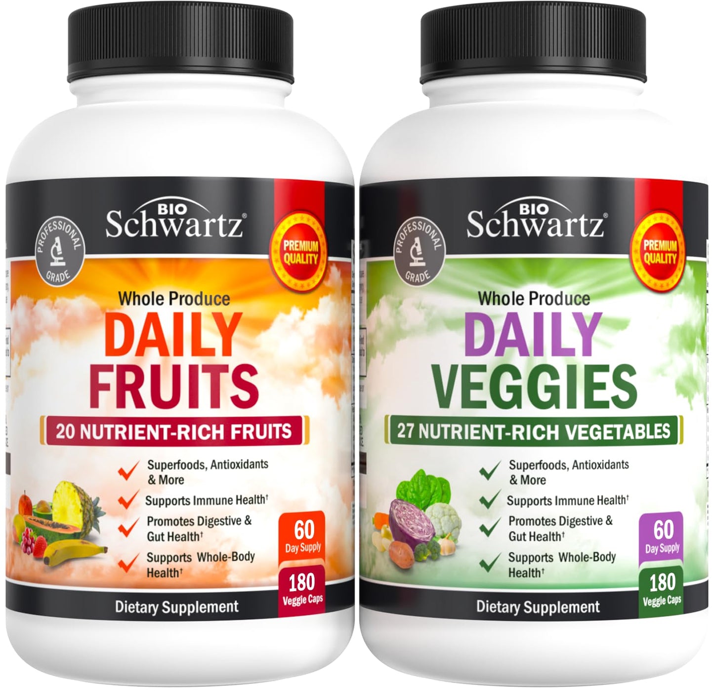 BioSchwartz Daily Fruits & Veggies – 47 Whole Foods, 2-Pack (360 Capsules) for Women & Men