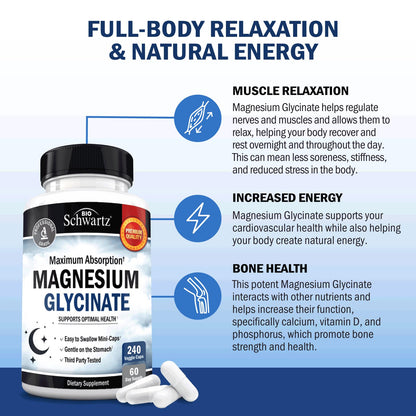 BioSchwartz Magnesium Glycinate 500mg - 240 Mini Capsules (Vegan, Gluten-Free, Non-GMO)