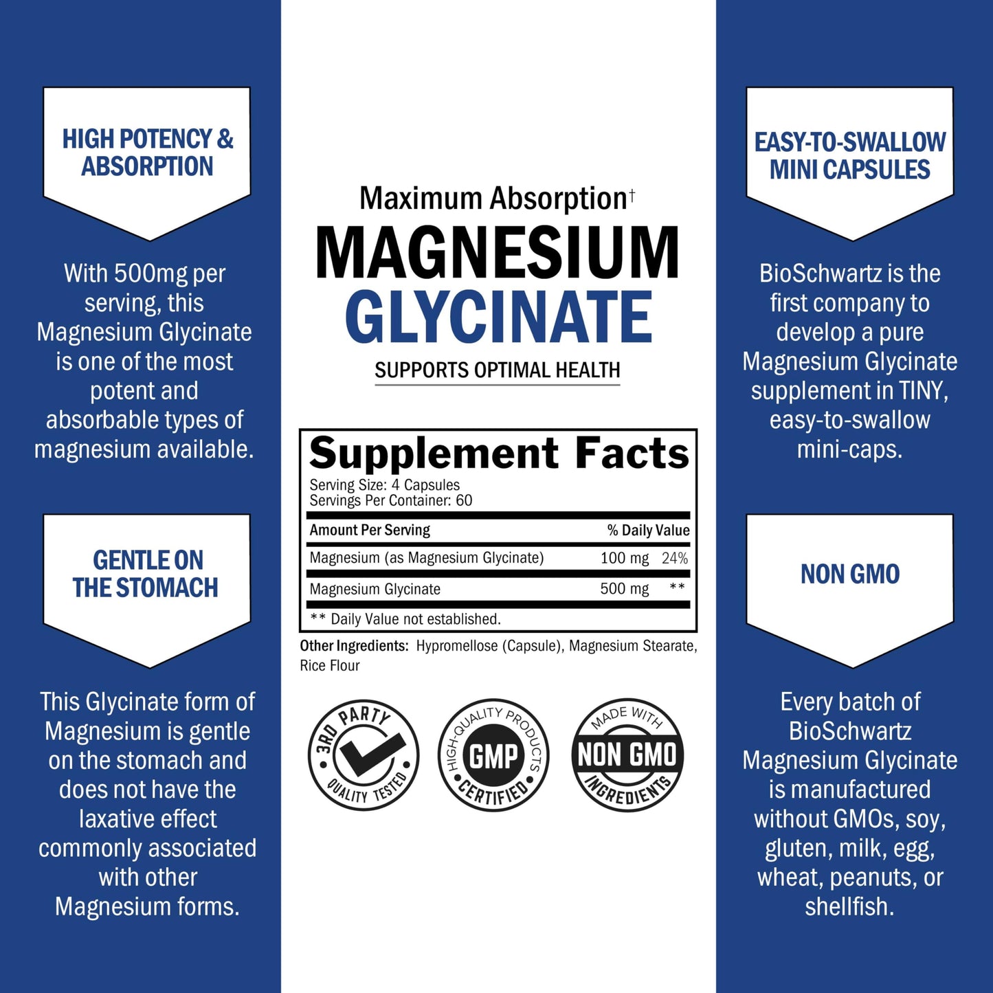 BioSchwartz Magnesium Glycinate 500mg - 240 Mini Capsules (Vegan, Gluten-Free, Non-GMO)