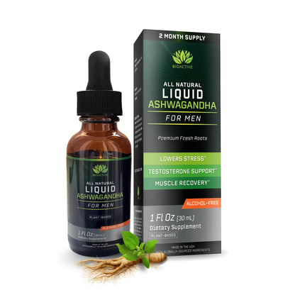 BIOACTIVE Liquid Ashwagandha Drops - Testosterone Support for Men
