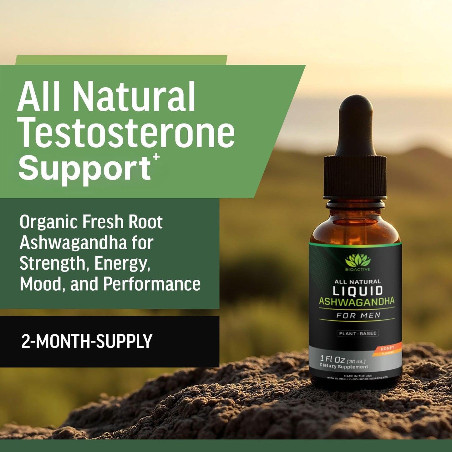BIOACTIVE Liquid Ashwagandha Drops – Testosterone Support & Adaptogen