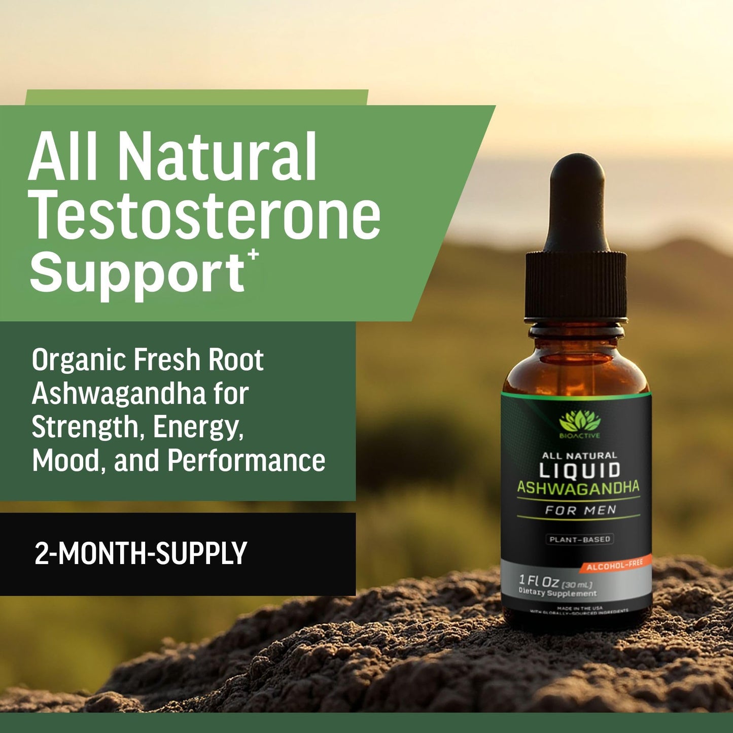 BIOACTIVE Liquid Ashwagandha Drops - Testosterone Support for Men