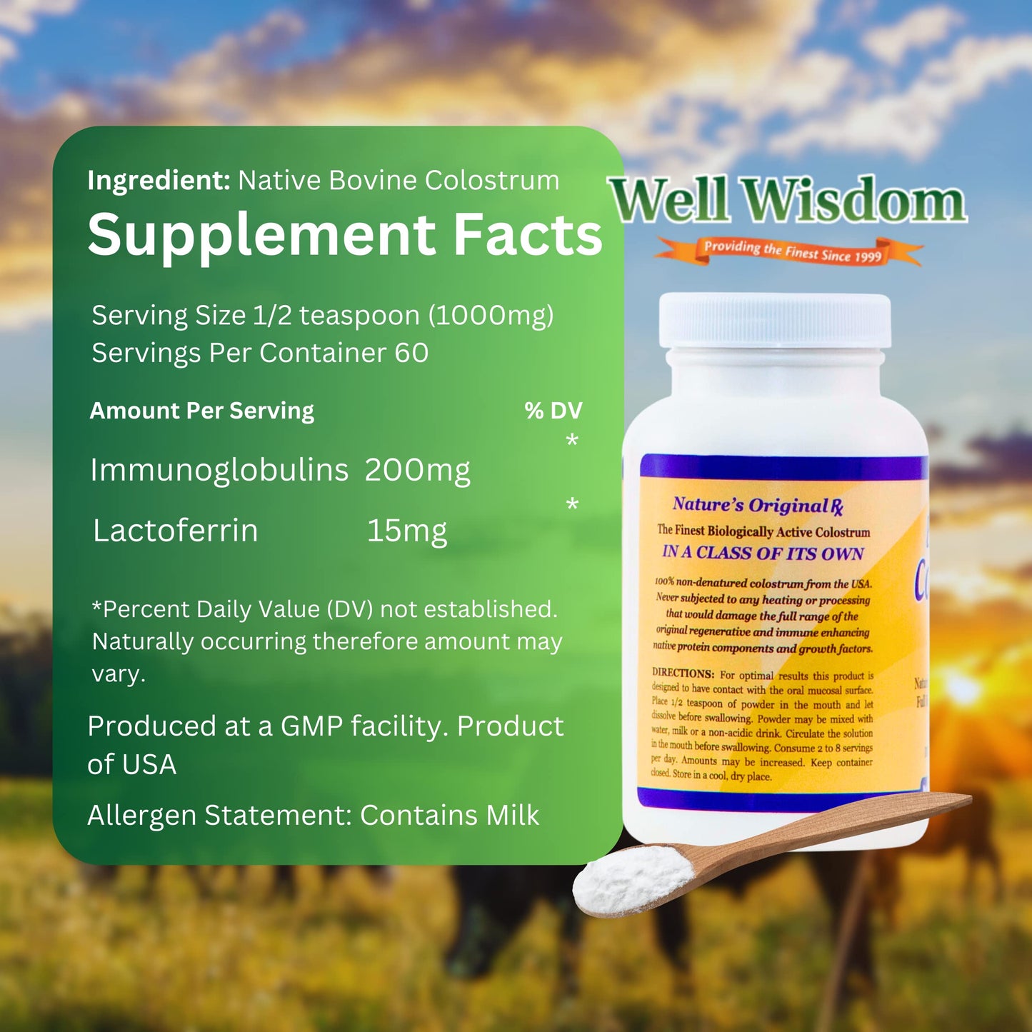 Well Wisdom Bioactive Colostrum 60g – Grass-Fed Immune Support Powder