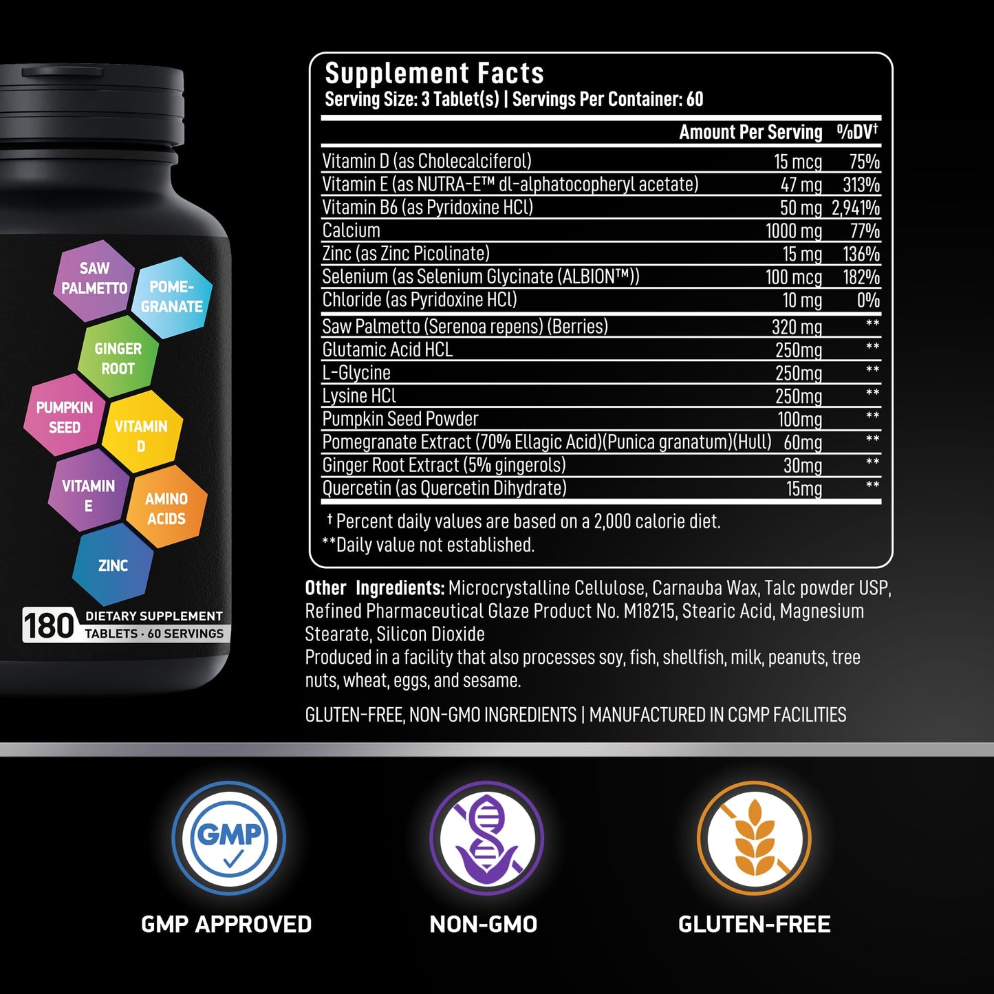BIOACTIVE LABS Prostate Health Supplements — Saw Palmetto 320 mg, Pumpkin Seed Extract, 180 Tablets, 60 Serves