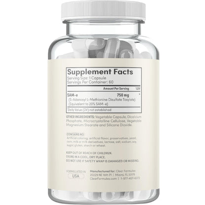 Bioactive SAM-e 750mg – High Strength S,S Form | Liver & Mood Support – Vegan, Non-GMO, Preservative Free – Made in USA | 60 Capsules