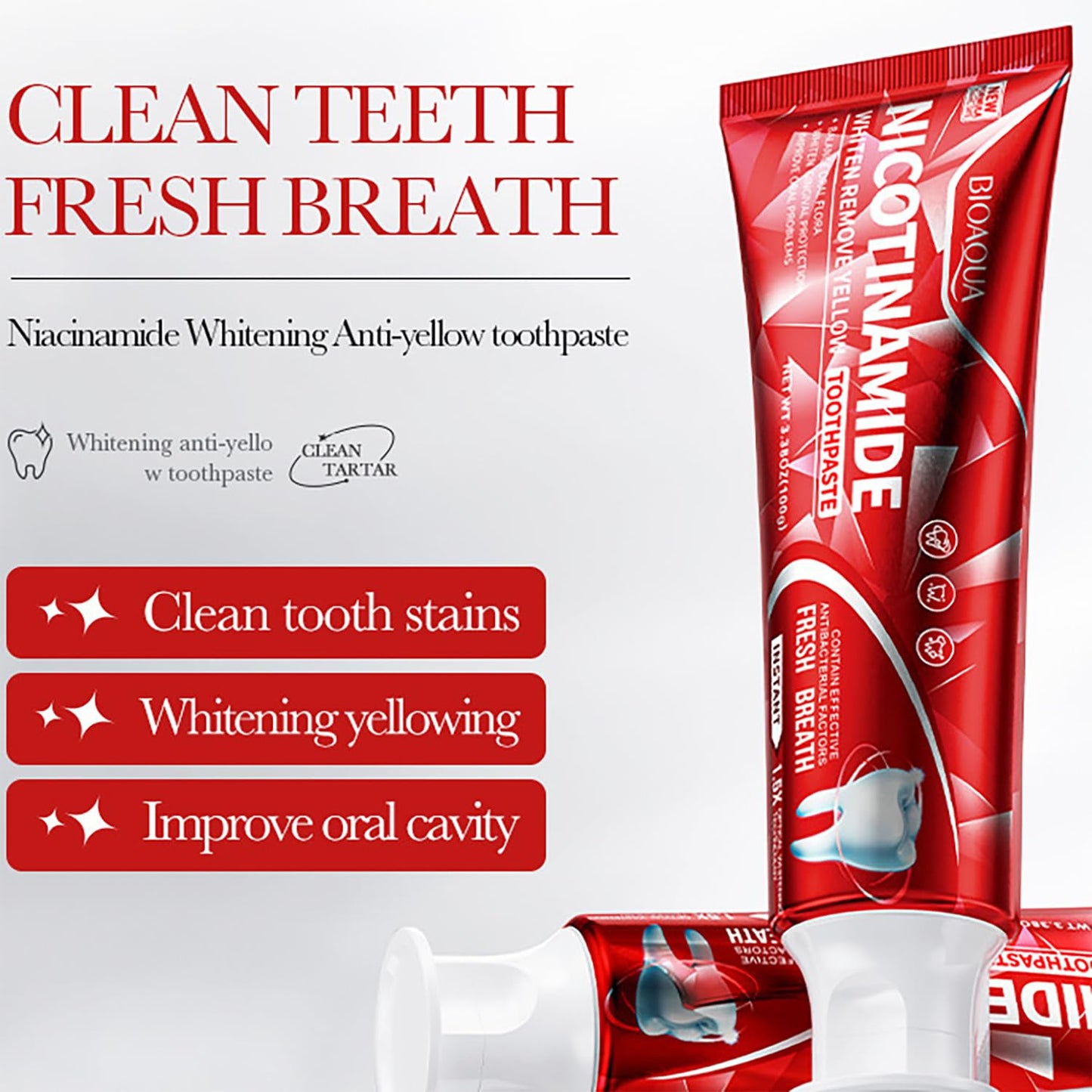 BIOAQUA 1.5X Instant Whitening Toothpaste – Balance Oral Flora, Fresh Breath 100g