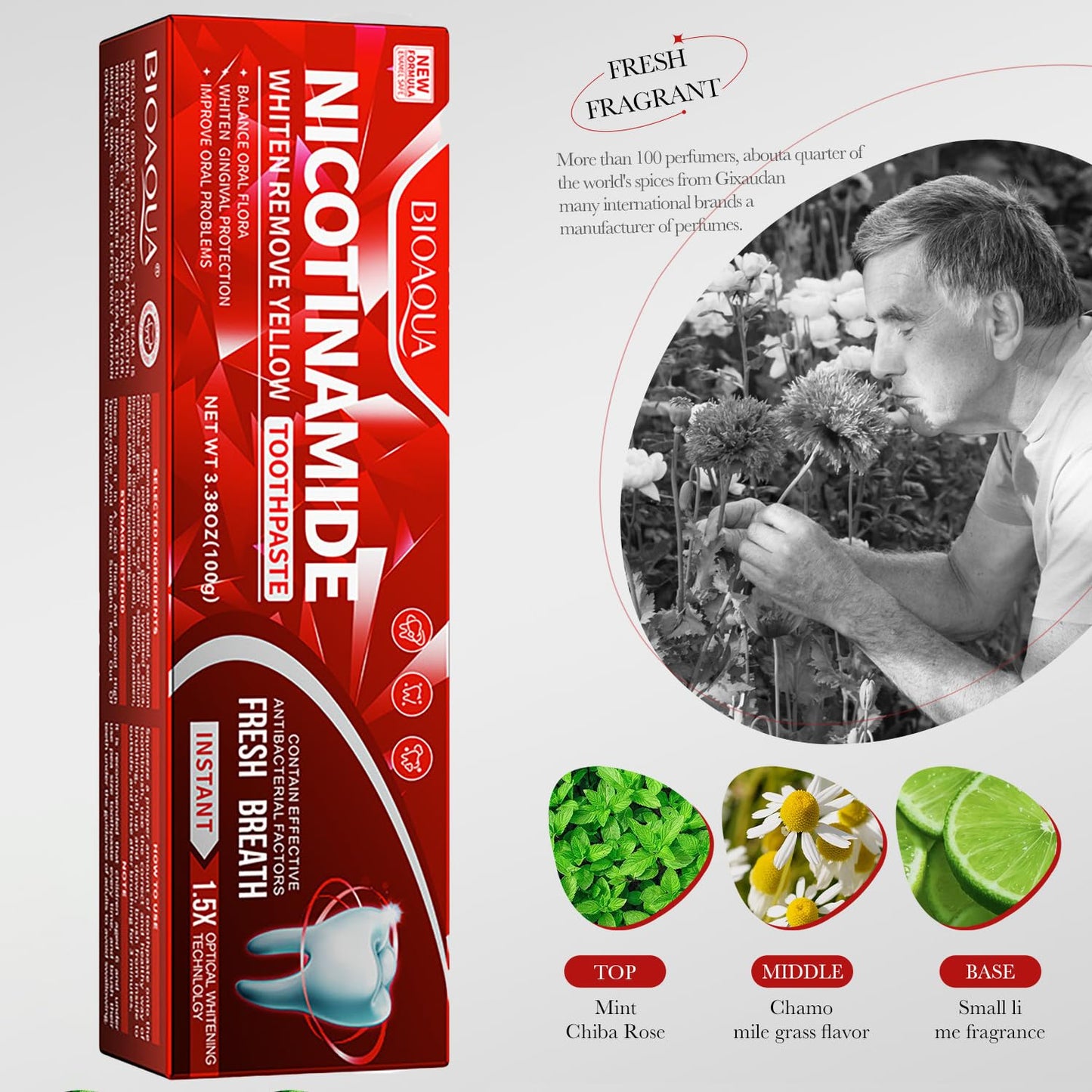 BIOAQUA 1.5X Instant Whitening Toothpaste – Balance Oral Flora, Fresh Breath 100g