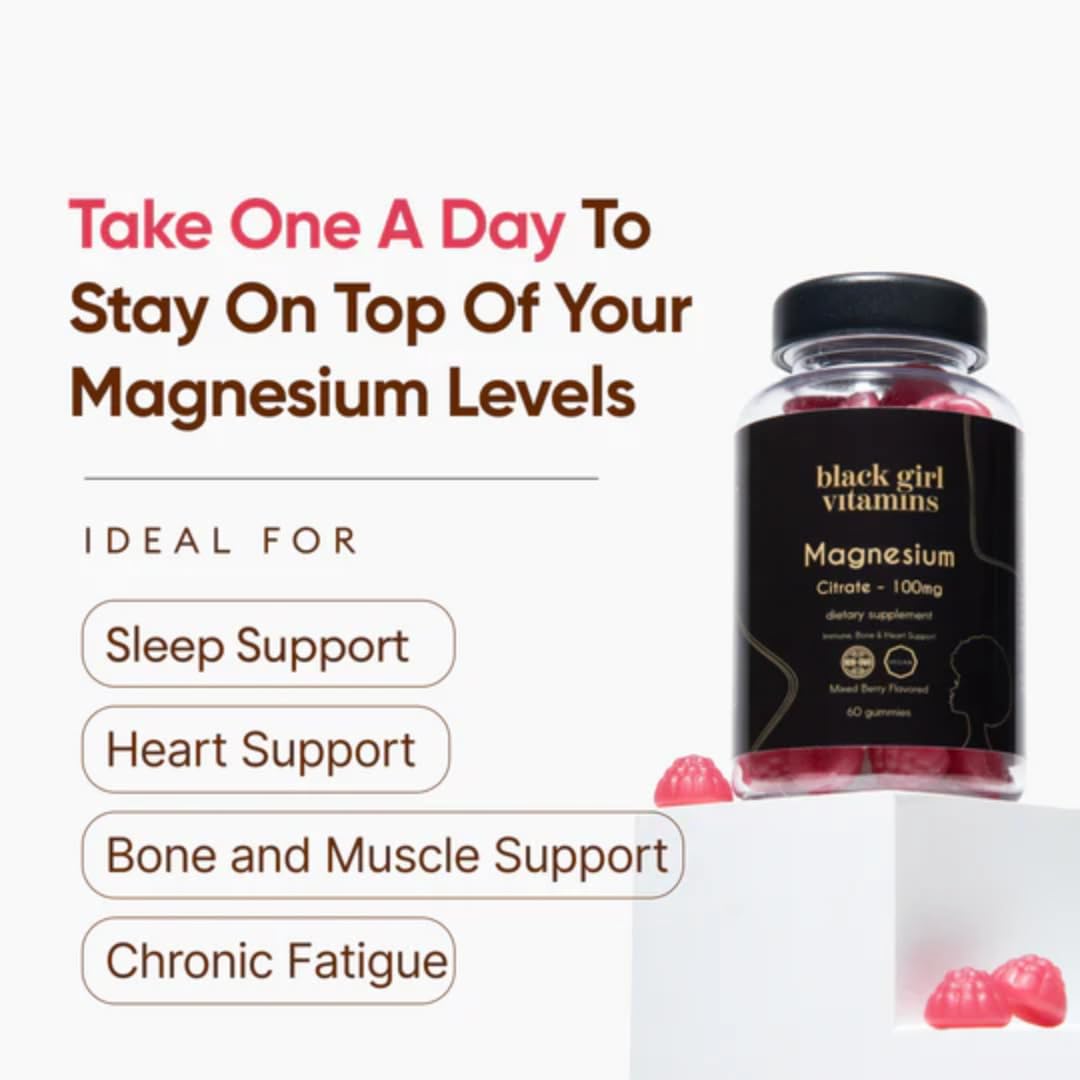 Black Girl Vitamins Magnesium Gummies - 100mg per Serving | Sleep, Immunity & Bone Support | Gluten-Free 60ct