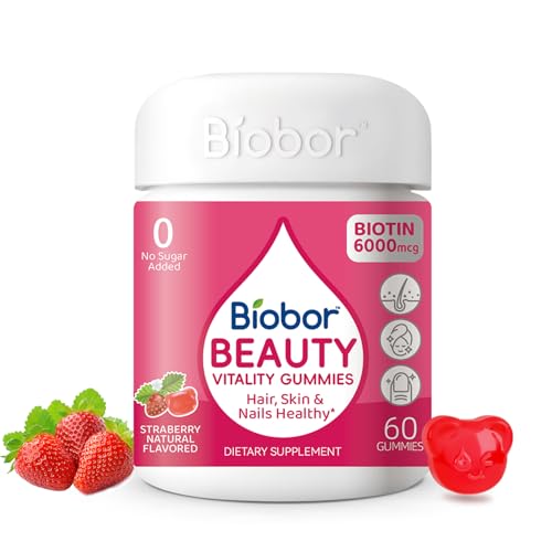 Biobor Beauty Gummies No Sugar Added – Biotin 6000mcg for Hair, Skin & Nails