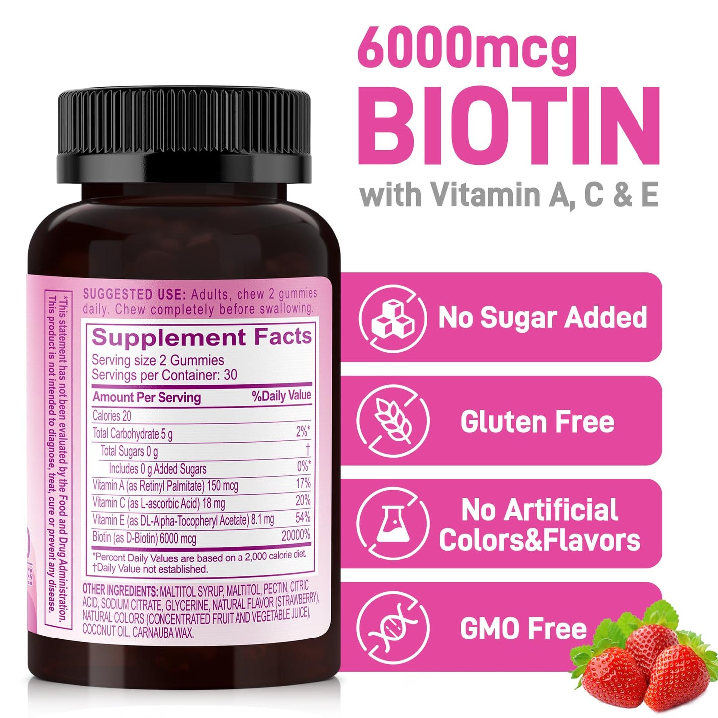 Biobor Beauty Gummies No Sugar Added – Biotin 6000mcg for Hair, Skin & Nails