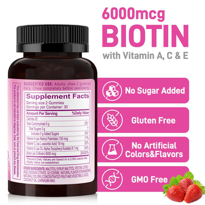 Biobor Beauty Gummies No Sugar Added – Biotin 6000mcg for Hair, Skin & Nails