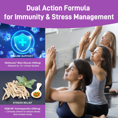 Biobor 4 in 1 Immunity Gummies – Wellmune, KSM-66, Vitamin C & D3 (Strawberry, 60 Count)